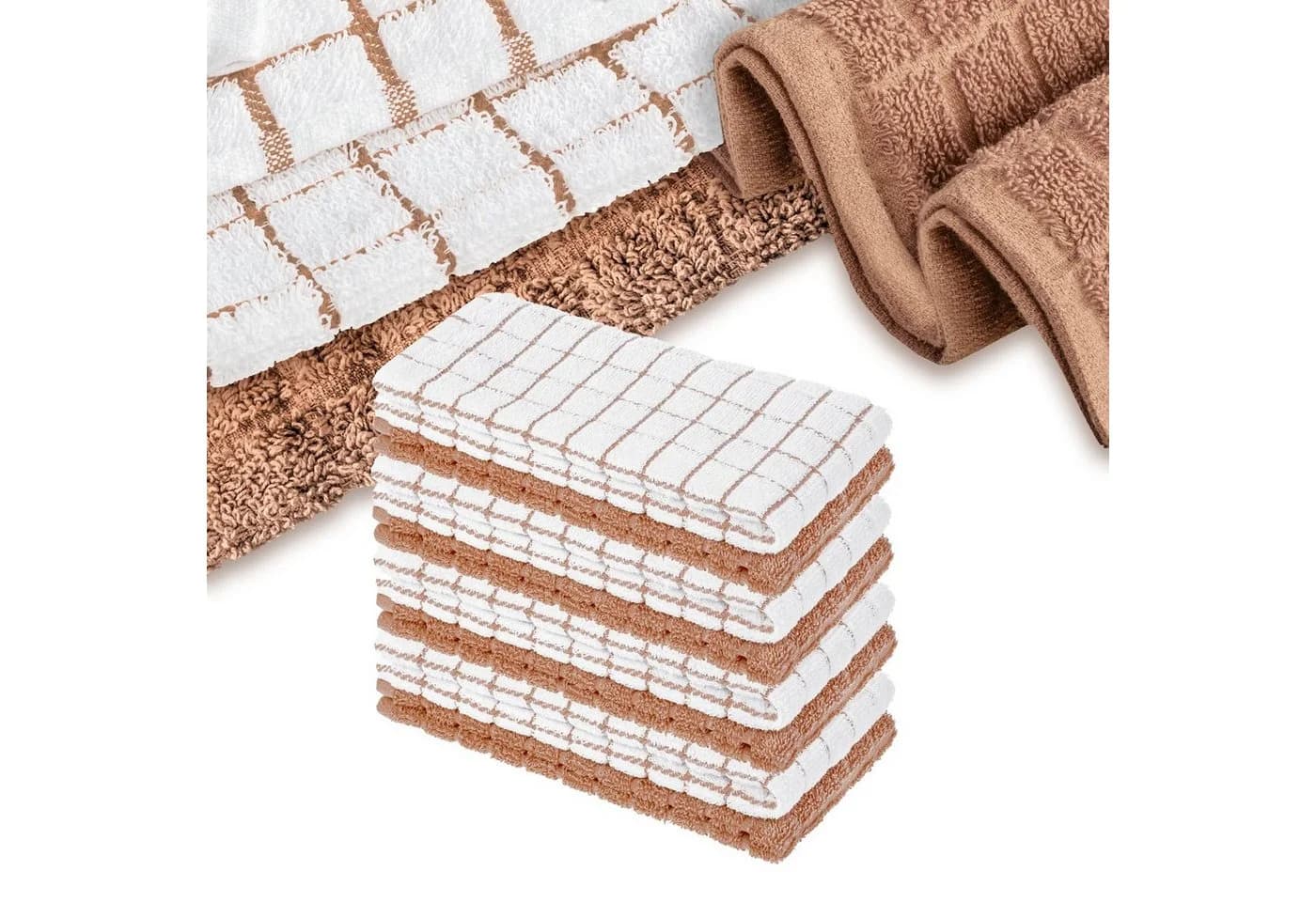 StickandShine Geschirrtuch 8 Stück 100% Baumwolle Frottee Set Kariert Uni Braun - Bild 2