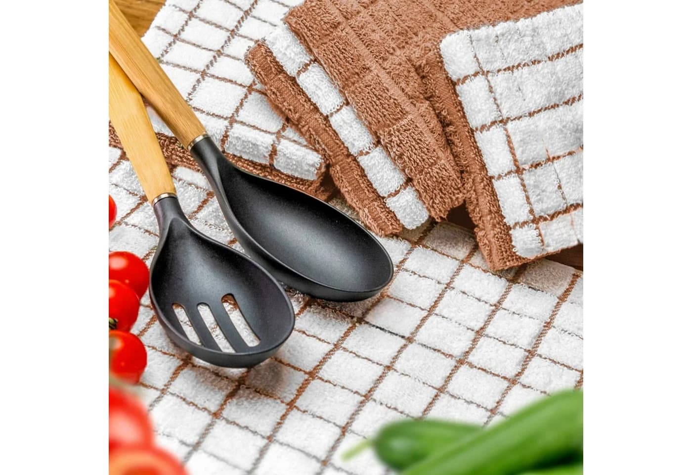StickandShine Geschirrtuch 8 Stück 100% Baumwolle Frottee Set Kariert Uni Braun - Bild 3
