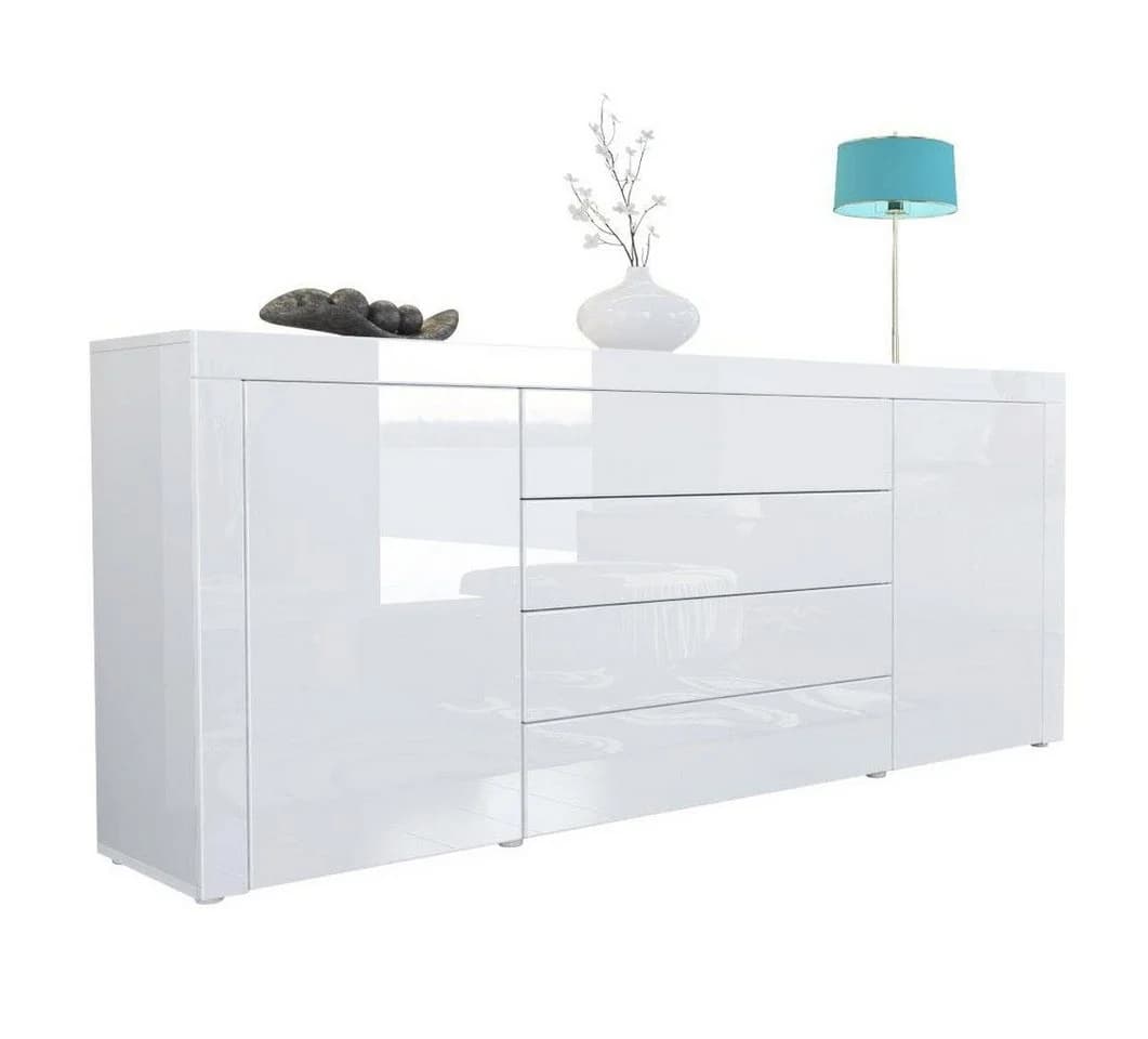 Vladon Sideboard La Paz V1 Weiß Hochglanz mit 2 Türen und 4 Schubladen - Bild 2