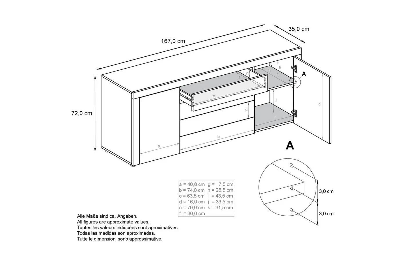 Vladon Sideboard La Paz V1 Weiß Hochglanz mit 2 Türen und 4 Schubladen - Bild 5
