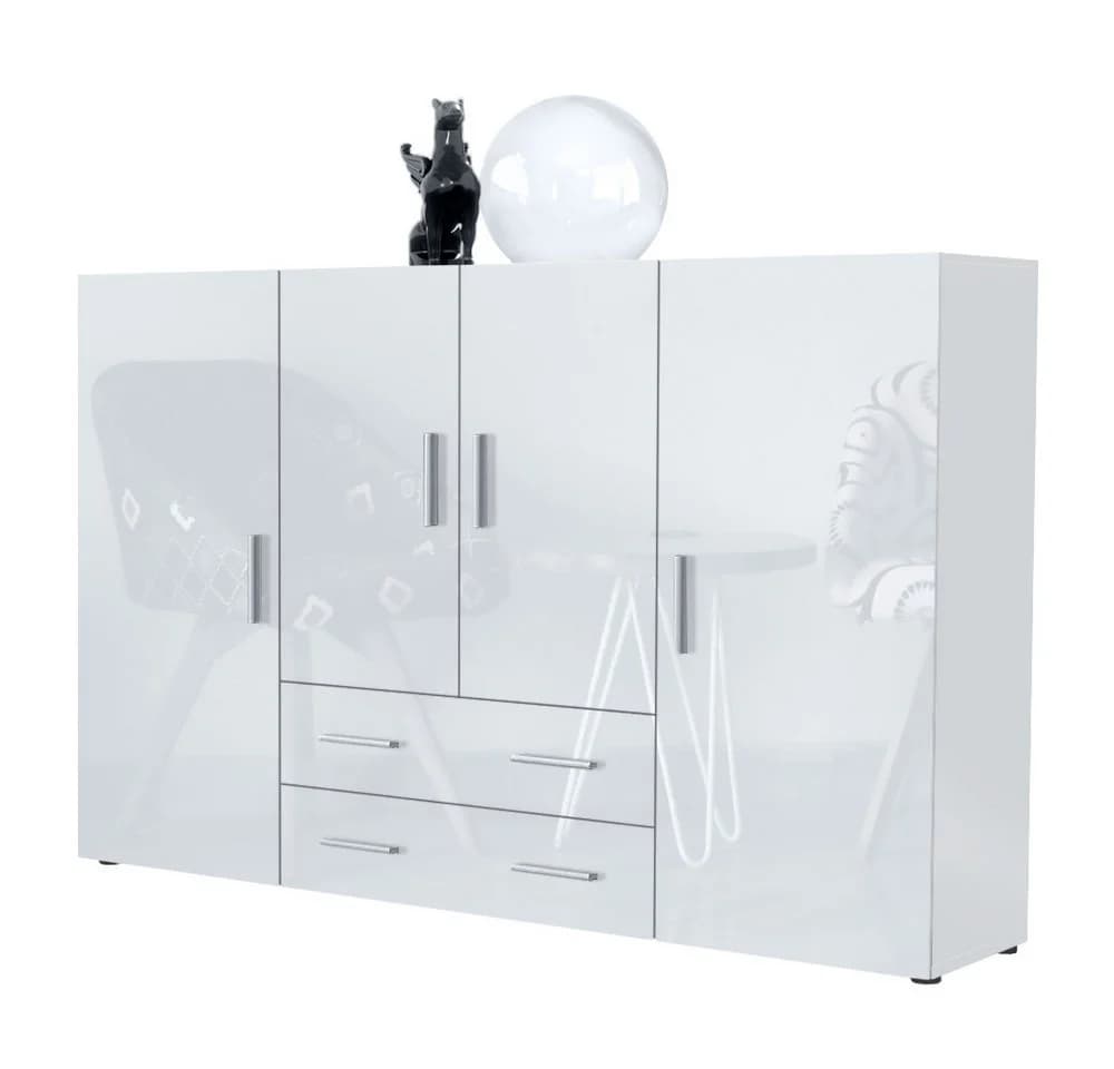 Vladon Highboard Nora Weiß Hochglanz mit Schubladen und Türen - Bild 2