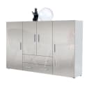 Vladon Highboard Nora Weiß matt/Sandgrau Hochglanz mit Schubladen Bild 2