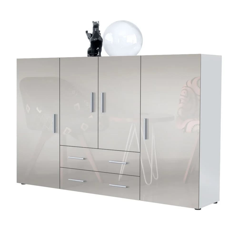 Vladon Highboard Nora Weiß matt/Sandgrau Hochglanz mit Schubladen - Bild 2