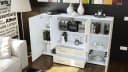 Vladon Highboard Nora Weiß matt/Sandgrau Hochglanz mit Schubladen Bild 4