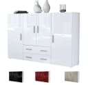 Vladon Highboard Nora Weiß matt/Sandgrau Hochglanz mit Schubladen Bild 5