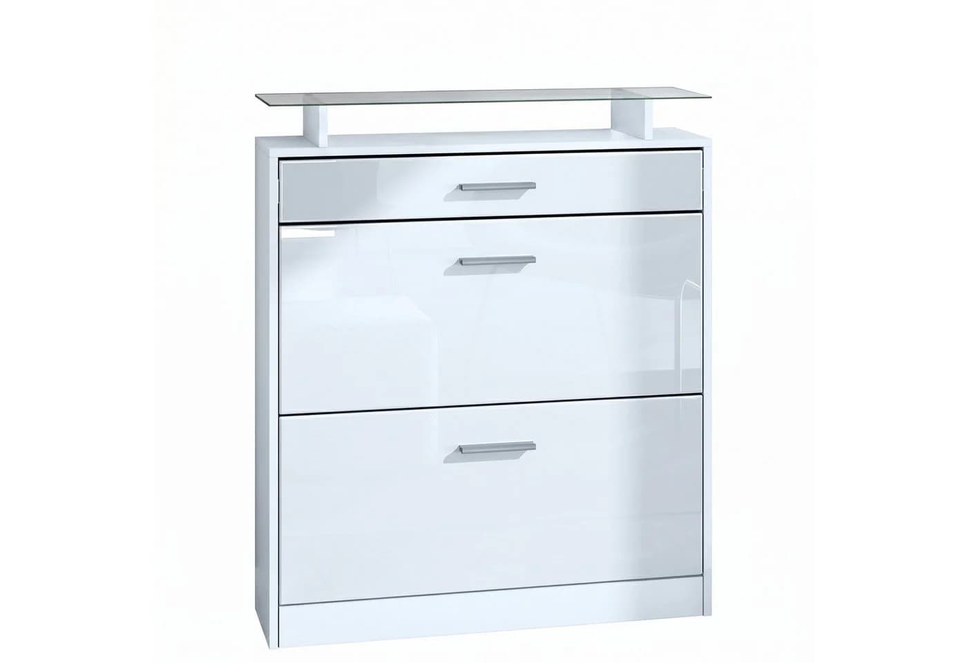 Vladon Schuhschrank Loret Weiß Hochglanz mit 2 Klappen und Schublade - Bild 2