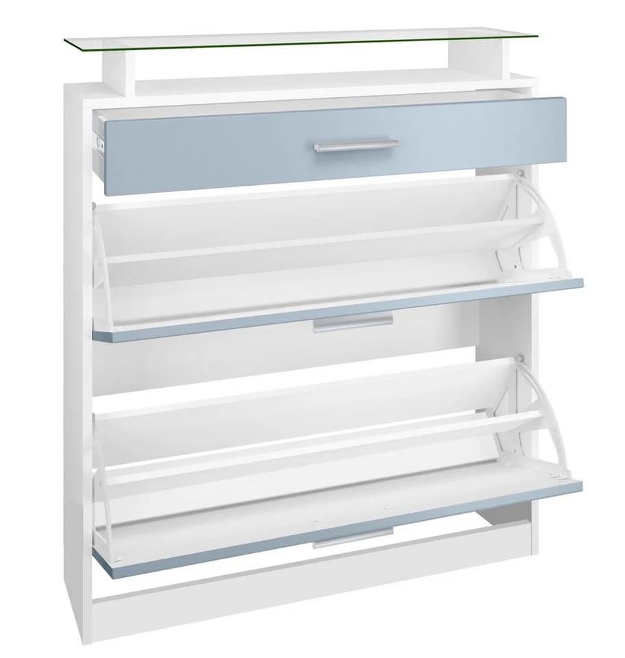 Vladon Schuhschrank Loret Weiß Hochglanz mit 2 Klappen und Schublade - Bild 3