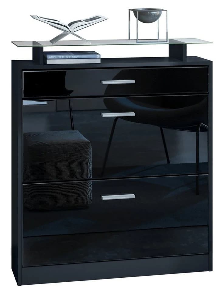 Vladon Schuhschrank Loret Schwarz matt/Hochglanz mit Schublade - Bild 2