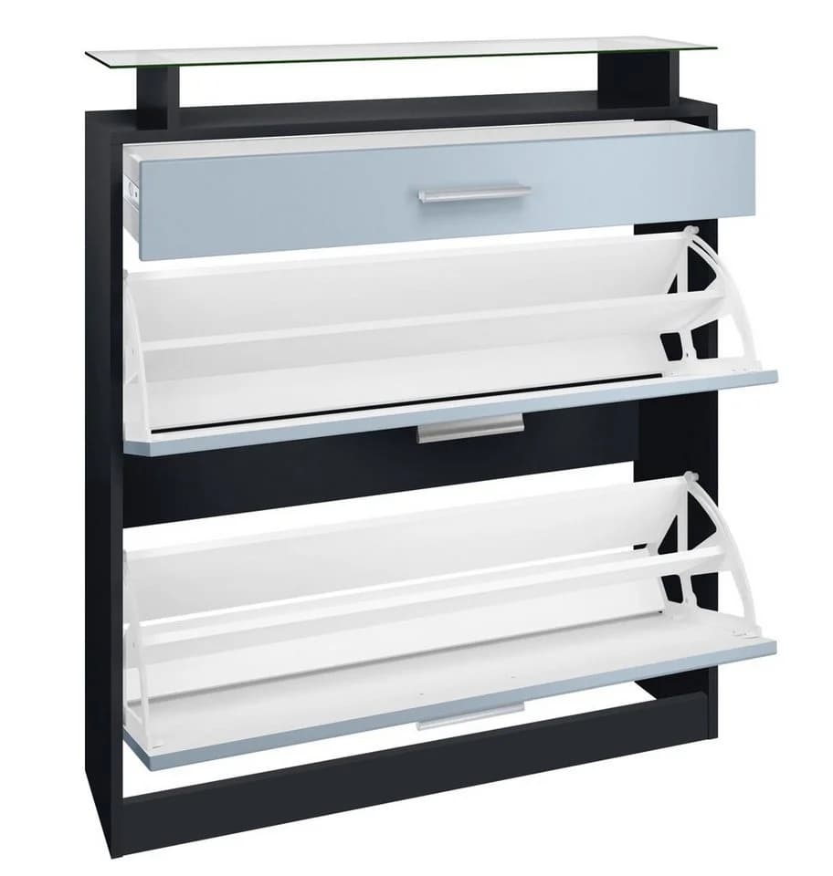 Vladon Schuhschrank Loret Schwarz matt/Hochglanz mit Schublade - Bild 3