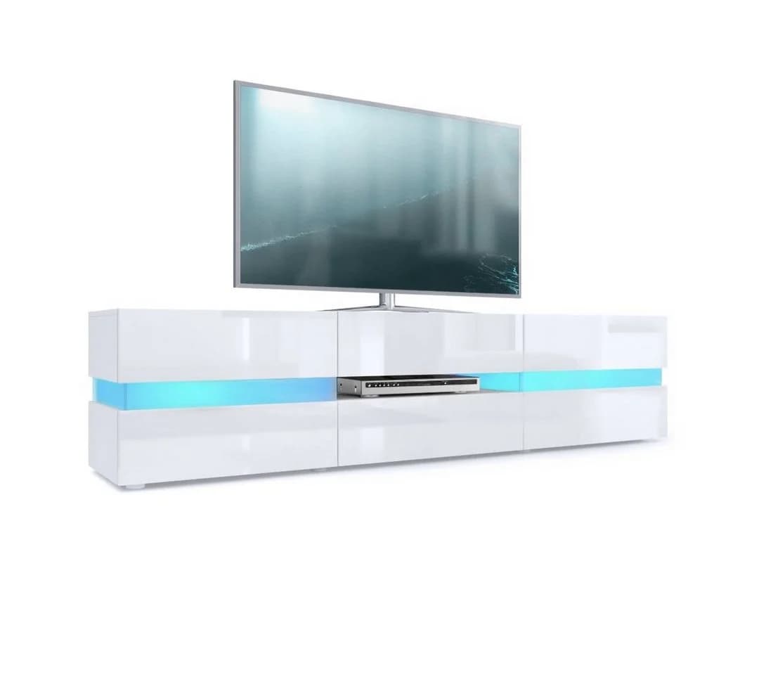 Vladon Lowboard Flow TV-Kommode mit LED-Beleuchtung Weiß matt/Hochglanz - Bild 2