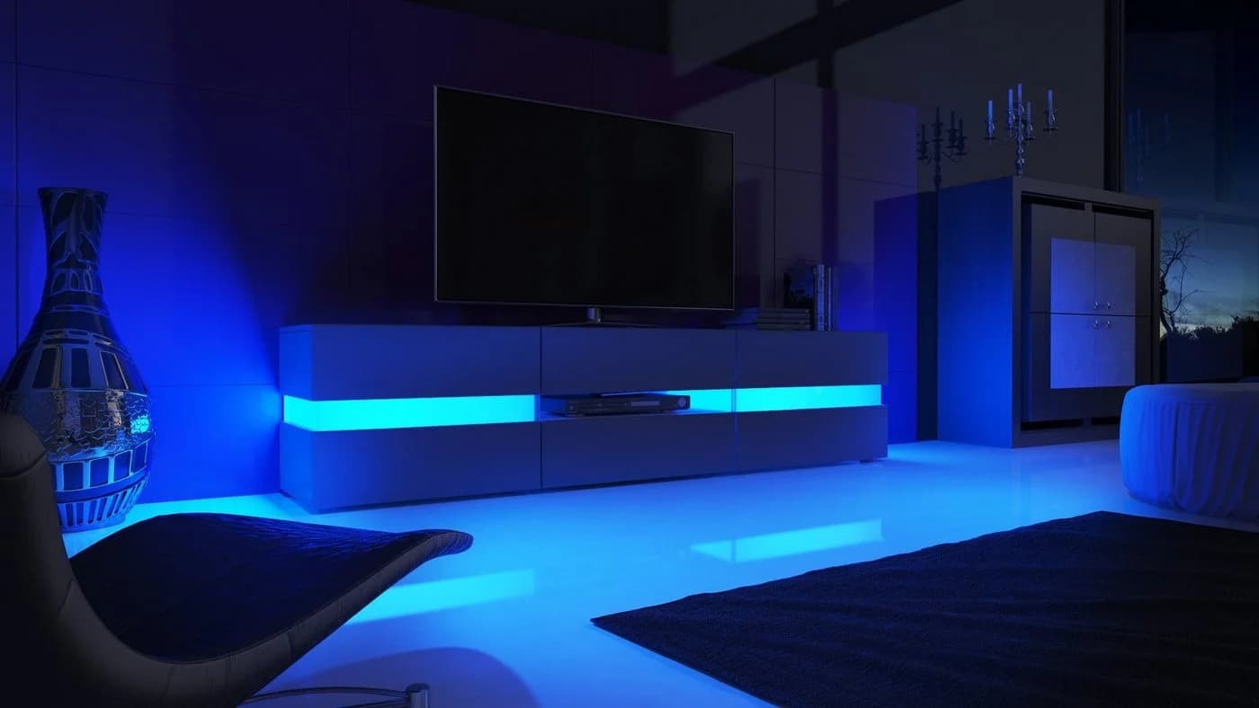 Vladon Lowboard Flow TV-Kommode mit LED-Beleuchtung Weiß matt/Hochglanz - Bild 4