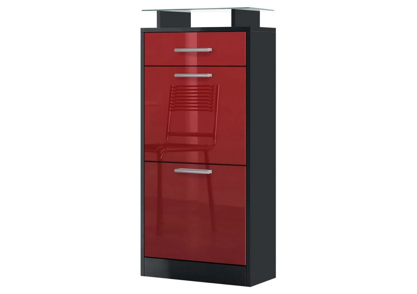 Vladon Schuhschrank Loret V2 Schwarz/Bordeaux mit 2 Klappen & Schublade - Bild 2