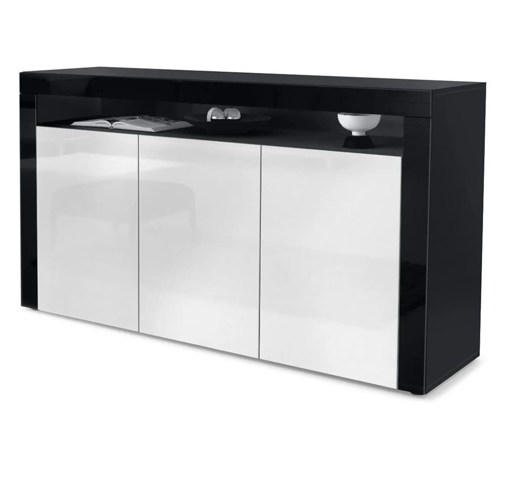 Vladon Sideboard Valencia Schwarz/Weiß Hochglanz mit 3 Türen - Bild 2