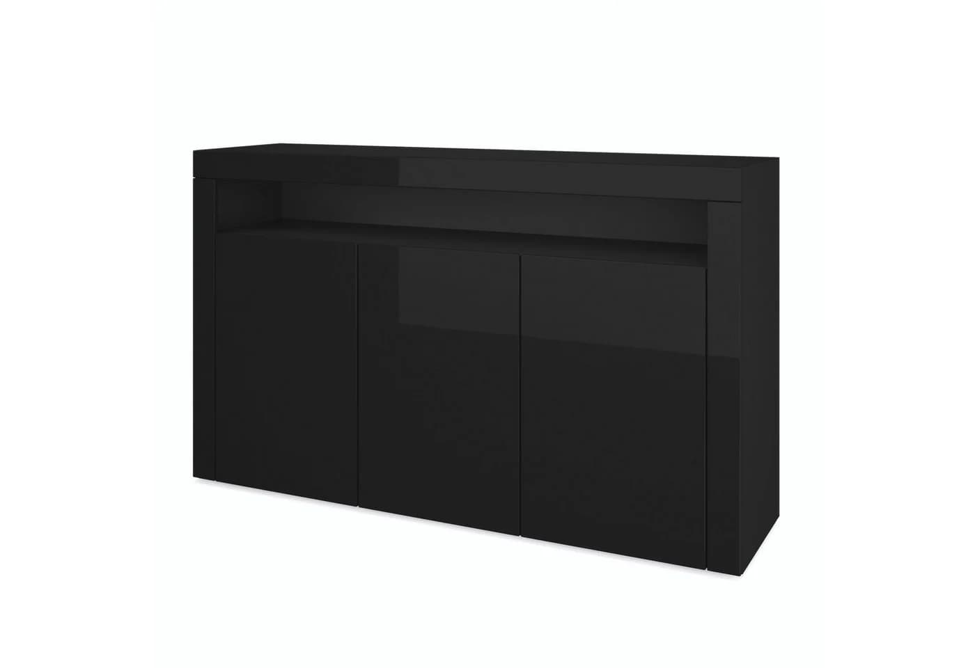 Vladon Sideboard Valencia Schwarz matt/Hochglanz mit 3 Türen - Bild 2