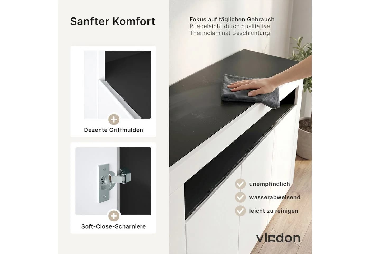 Vladon Sideboard Valencia Schwarz matt/Hochglanz mit 3 Türen - Bild 5