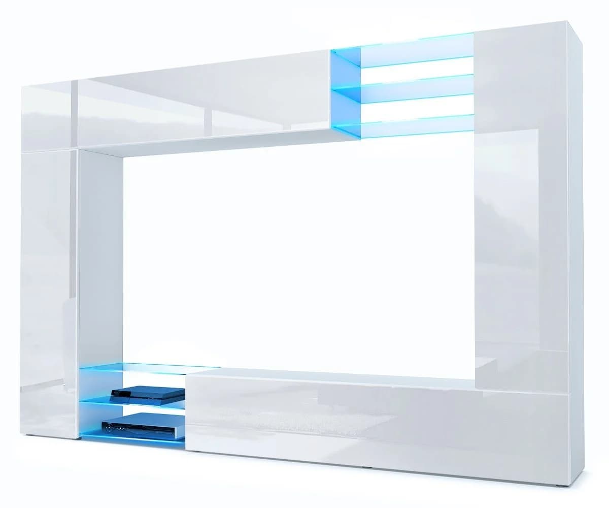 Vladon Wohnwand Mirage Weiß matt/Weiß Hochglanz mit LED-Beleuchtung - Bild 2