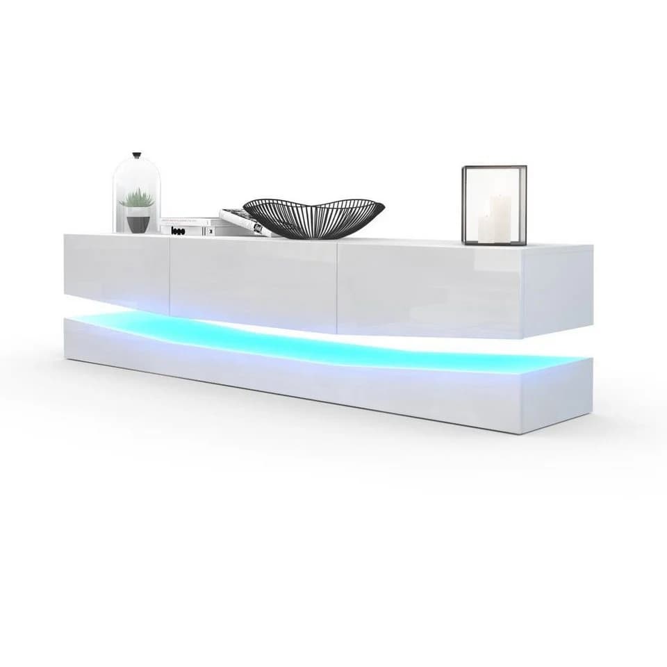 Vladon Lowboard City TV-Kommode Weiß matt/Hochglanz mit LED - Bild 2