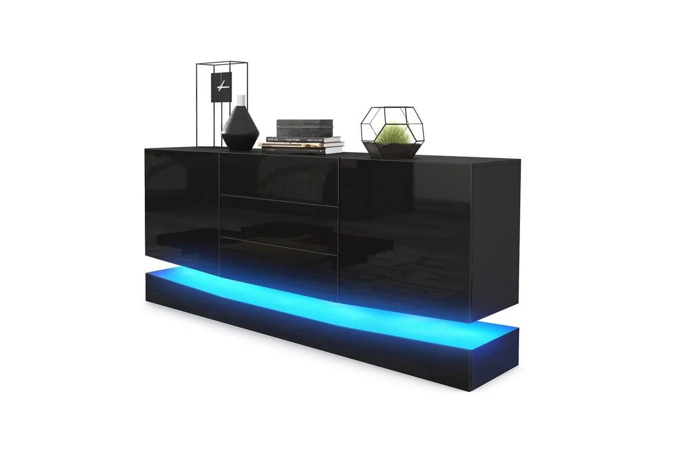 Vladon Sideboard City Schwarz matt/Hochglanz mit LED-Beleuchtung - Bild 2