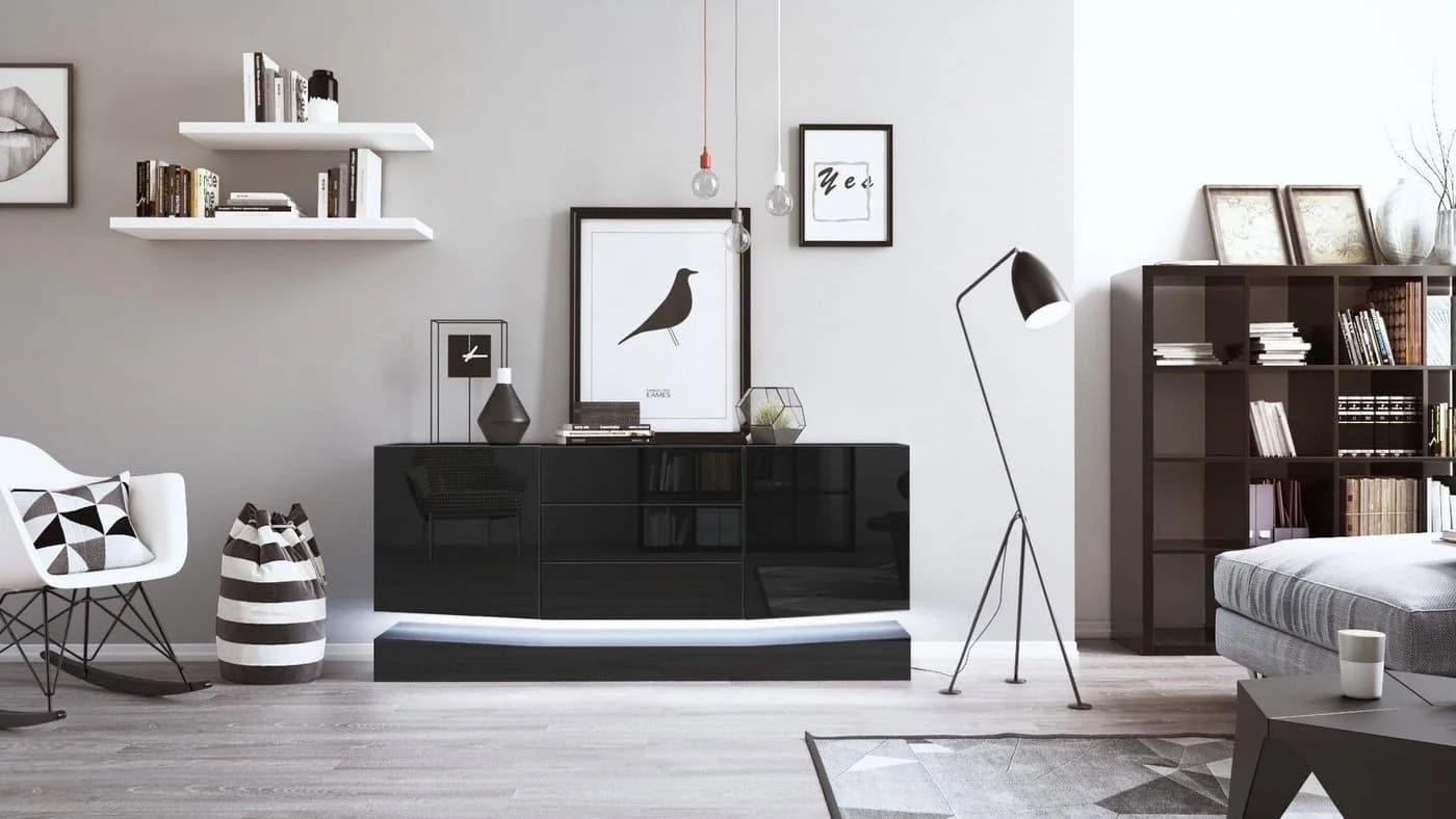 Vladon Sideboard City Schwarz matt/Hochglanz mit LED-Beleuchtung - Bild 3