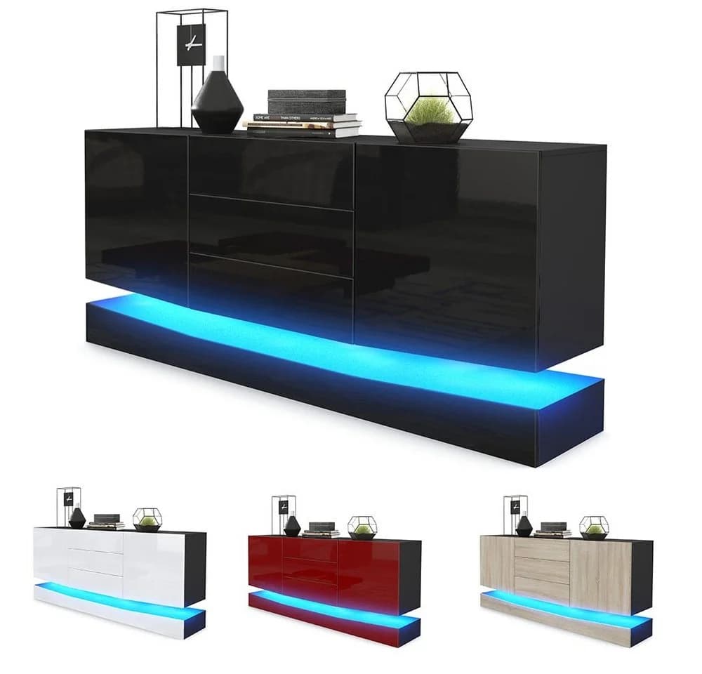 Vladon Sideboard City Schwarz matt/Hochglanz mit LED-Beleuchtung - Bild 5