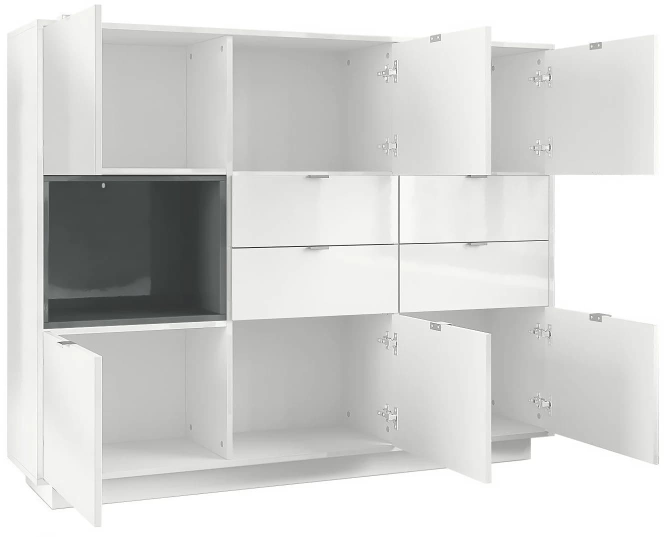 Vladon Highboard Metro V2 Weiß Hochglanz 6 Türen 4 Schubladen - Bild 3