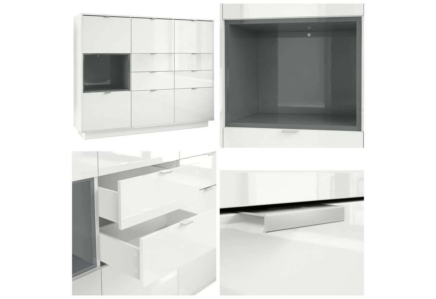 Vladon Highboard Metro V2 Weiß Hochglanz 6 Türen 4 Schubladen - Bild 4