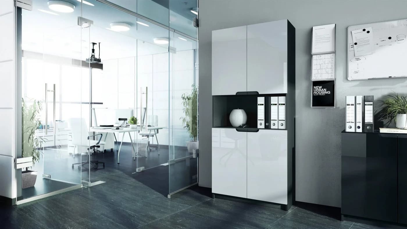 Vladon Aktenschrank Logan V2 mit Soft-Close Funktion Schwarz/Weiß