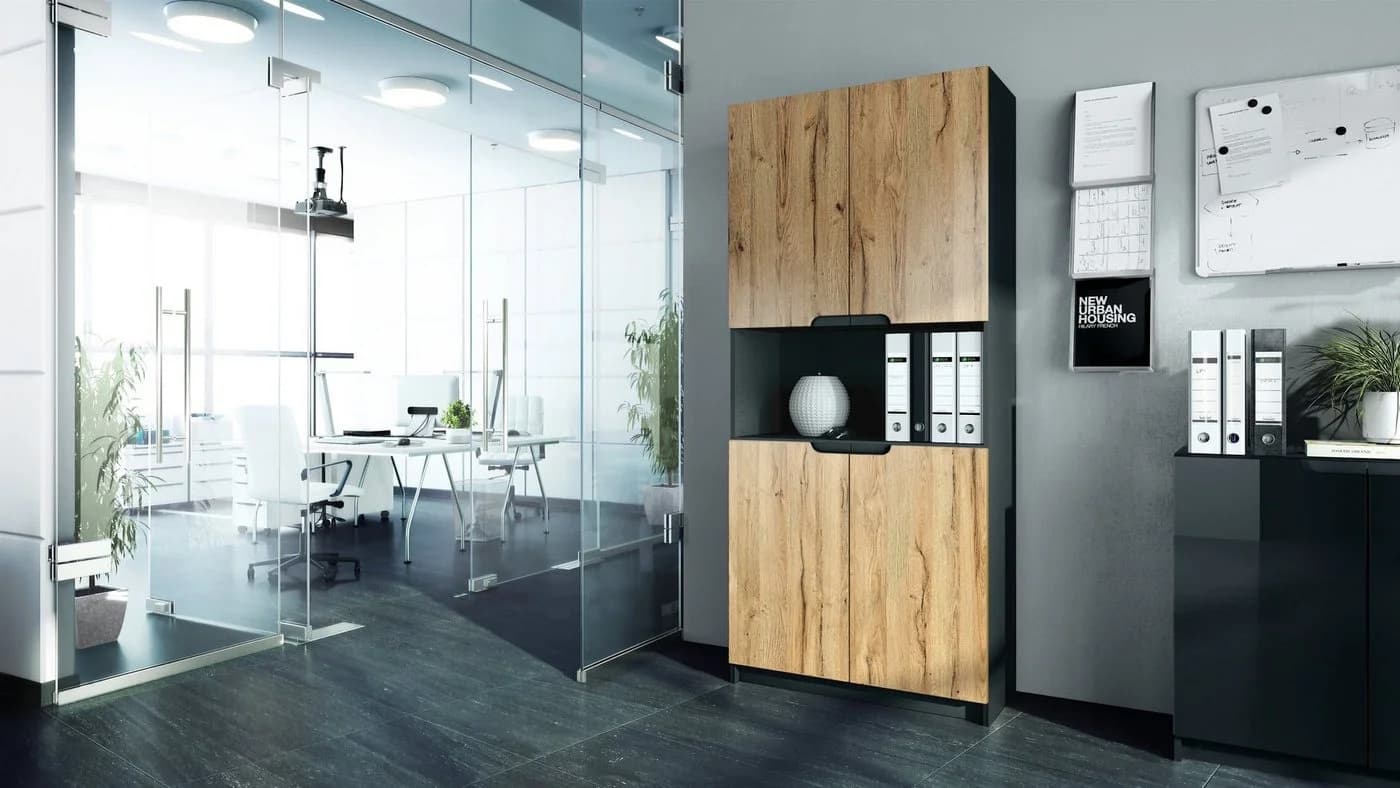 Vladon Aktenschrank Logan V2 mit Soft-Close Funktion Schwarz matt/Eiche Natur