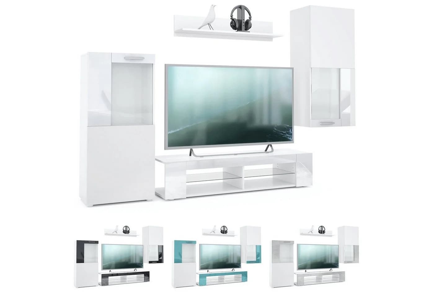 Vladon Wohnwand Movie TV-Board Vitrine Regal Weiß Grau - Bild 5