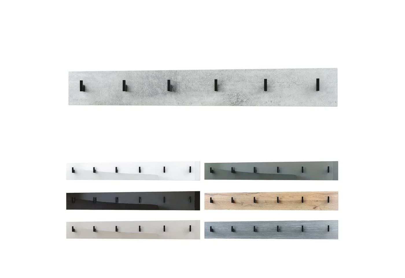 Vladon Garderobenpaneel Linea V1 Schwarz Hochglanz mit 6 Haken - Bild 4