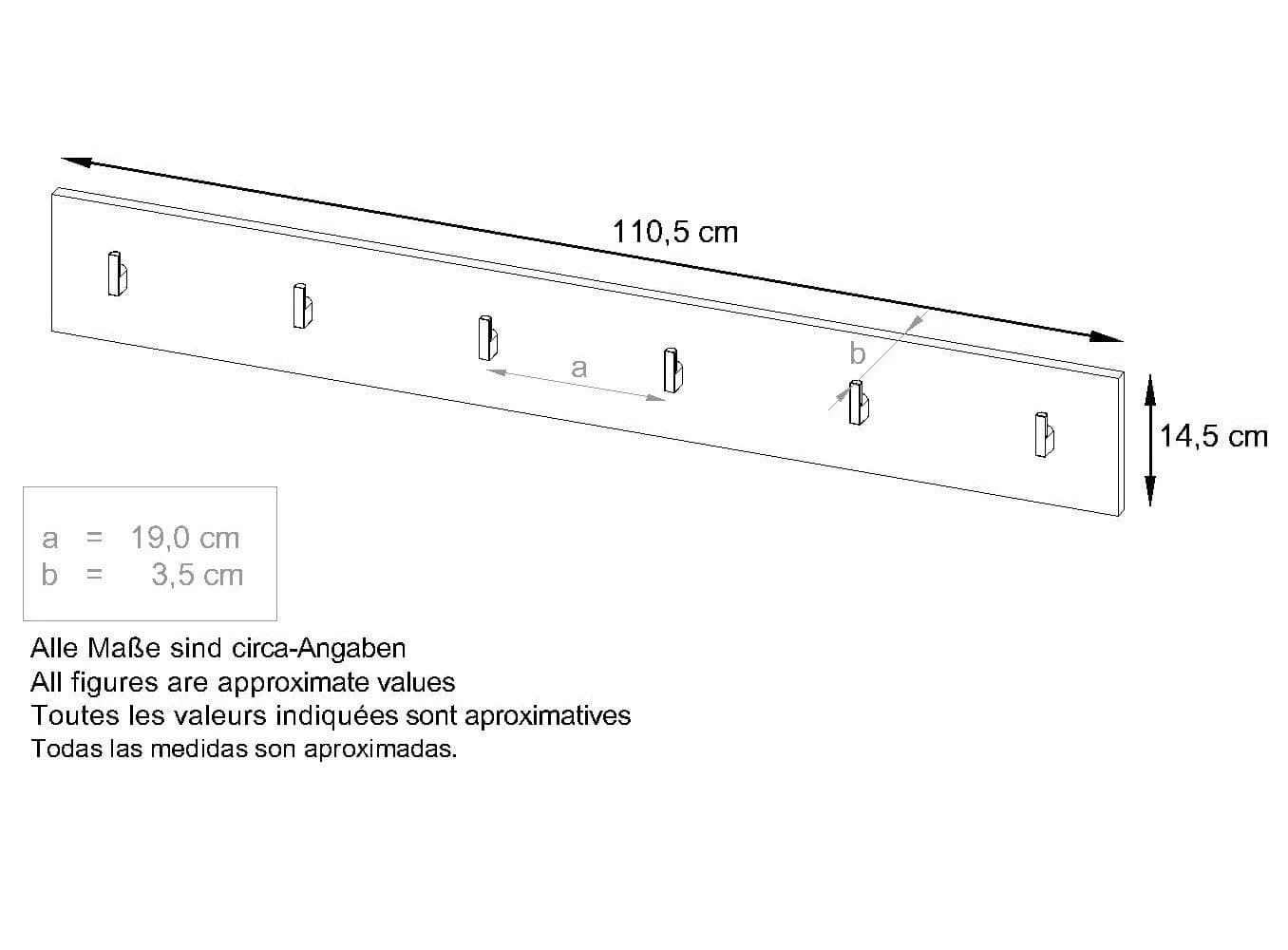 Vladon Garderobenpaneel Linea V1 Schwarz Hochglanz mit 6 Haken - Bild 5