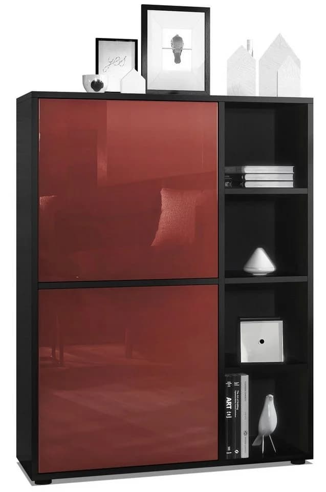Vladon Highboard Cuba Schwarz matt/Bordeaux Hochglanz Push-to-Open - Bild 2