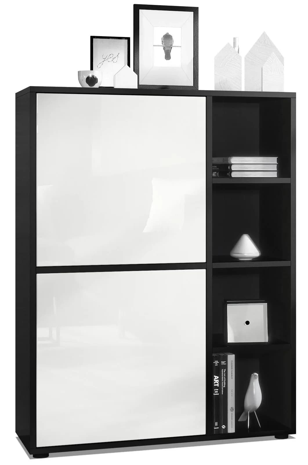 Vladon Highboard Cuba Schwarz matt mit 2 Türen und 4 offenen Fächern