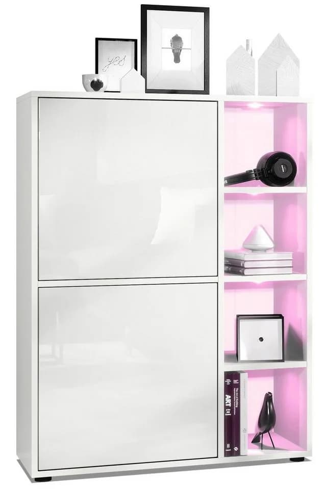 Vladon Highboard Cuba Weiß matt/Hochglanz mit LED & Push-to-Open - Bild 2
