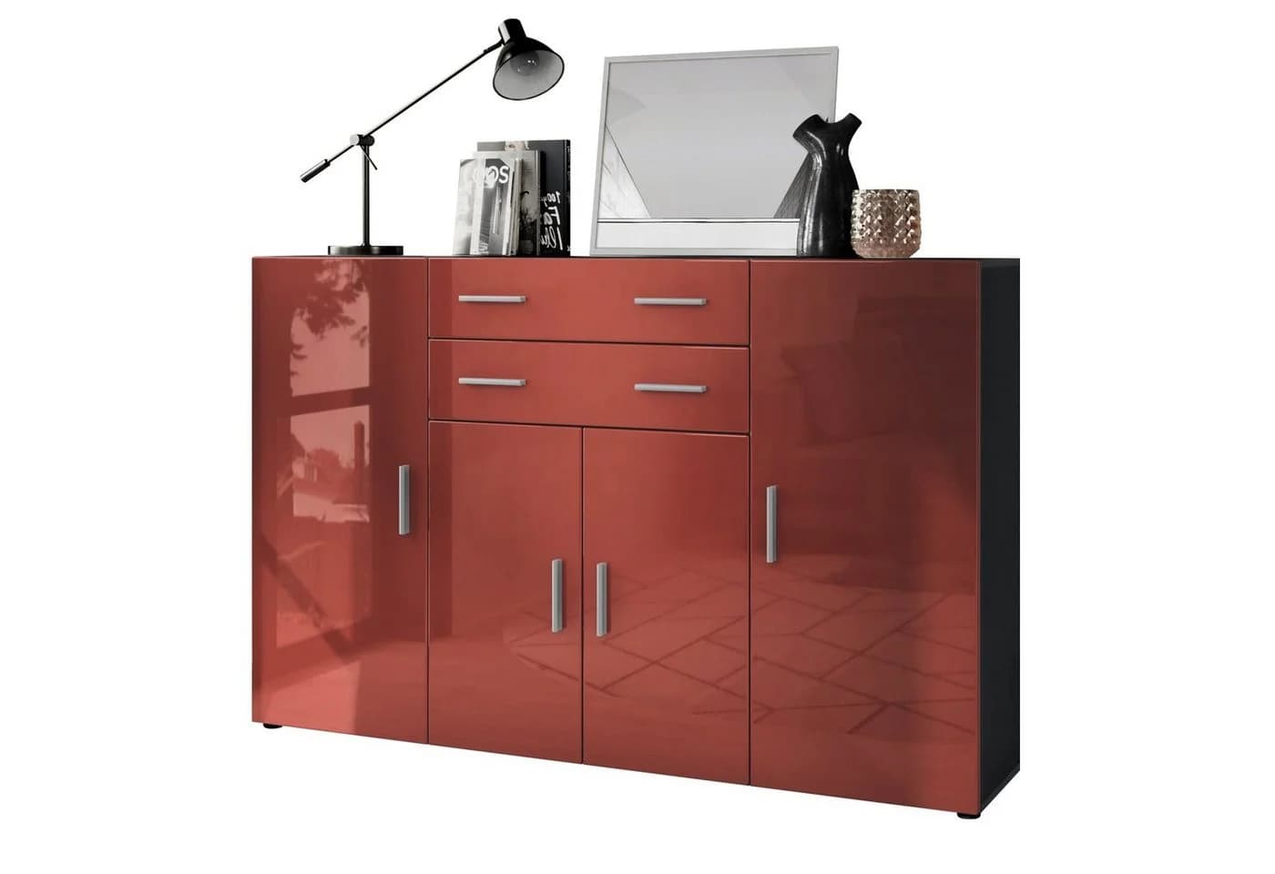 Vladon Highboard Aron 4 Türen 2 Schubladen Anthrazit Bordeaux - Bild 2