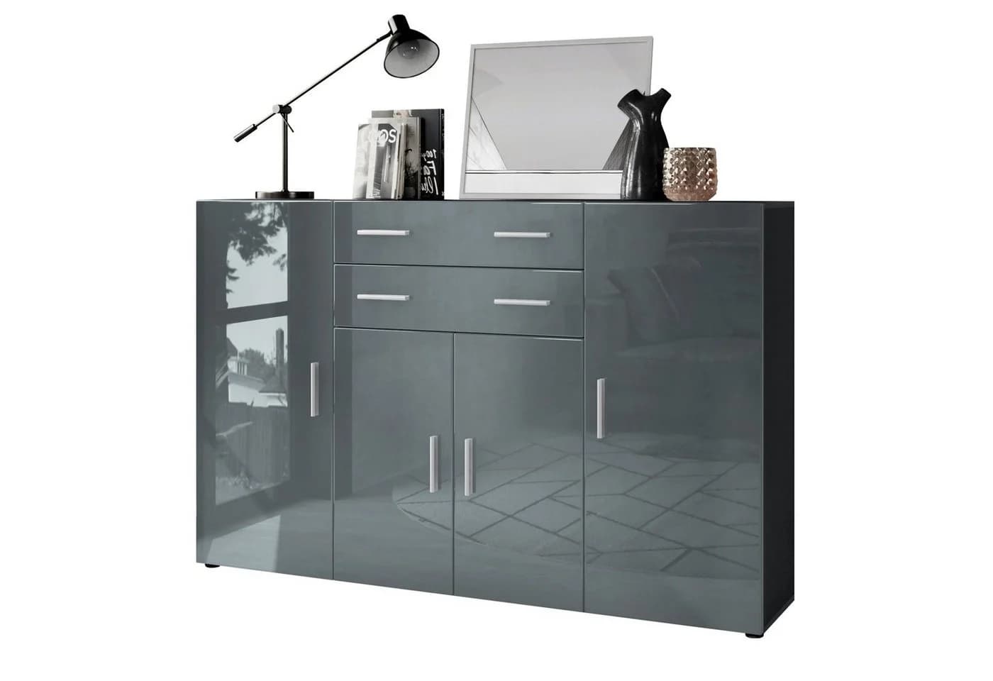 Vladon Highboard Aron 4 Türen 2 Schubladen Grau Anthrazit Modern - Bild 2