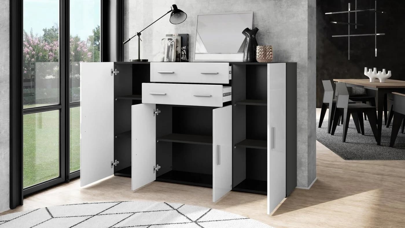 Vladon Highboard Aron 4 Türen 2 Schubladen Grau Anthrazit Modern - Bild 3