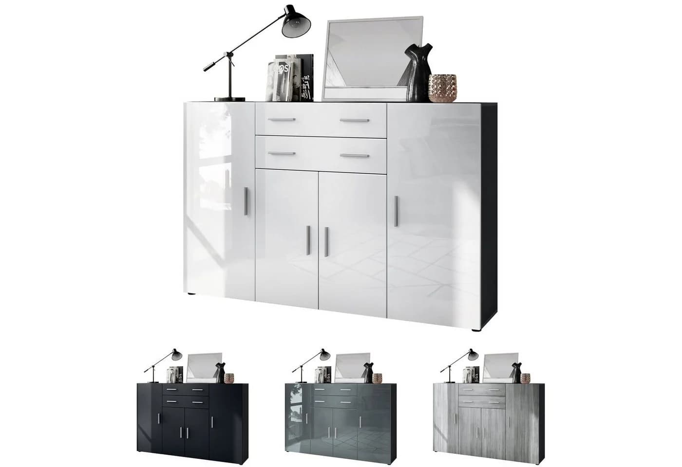 Vladon Highboard Aron 4 Türen 2 Schubladen Grau Anthrazit Modern - Bild 4