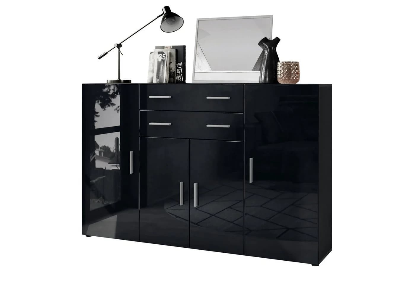 Vladon Highboard Aron 4 Türen 2 Schubladen Anthrazit/Schwarz - Bild 2