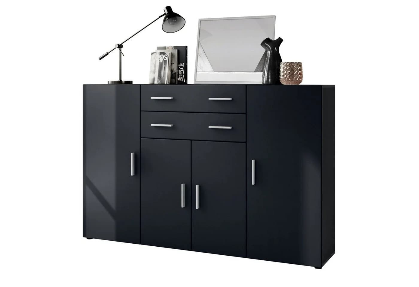 Vladon Highboard Aron Schwarz Matt 4 Türen 2 Schubladen - Bild 2