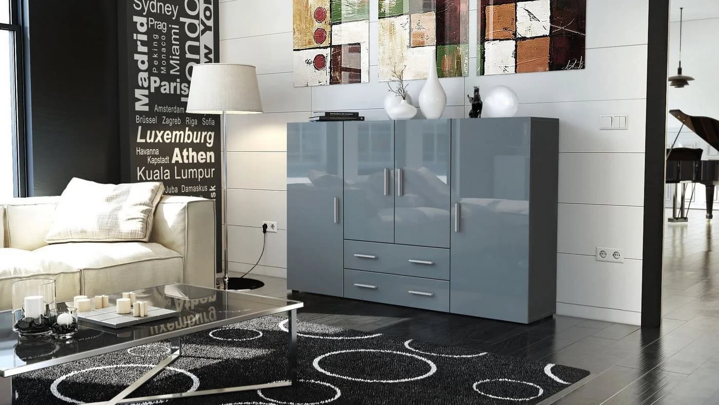 Vladon Highboard Nora Anthrazit/Grau Hochglanz