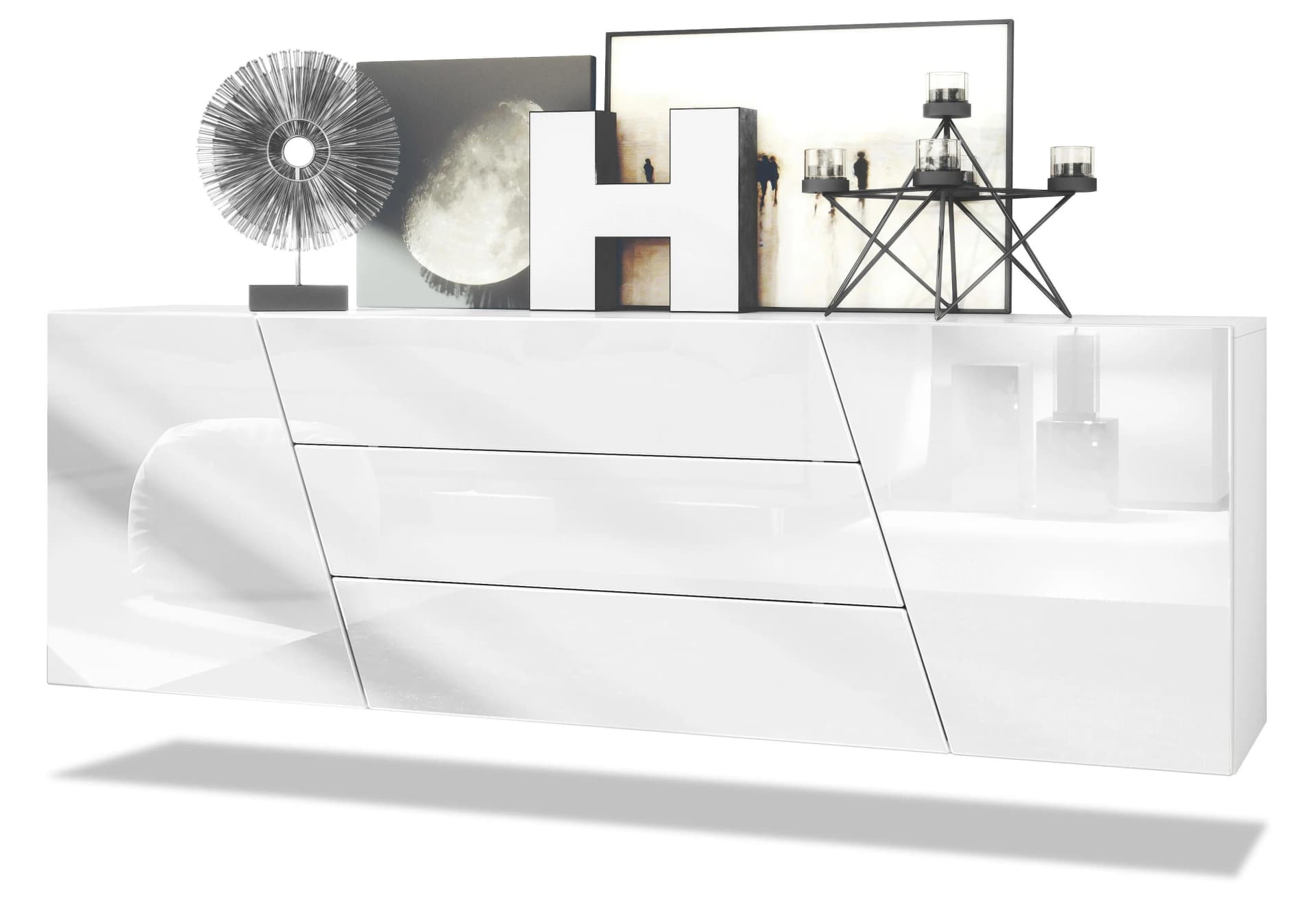 Vladon Sideboard Houston Weiß Matt/Hochglanz Push-to-Open