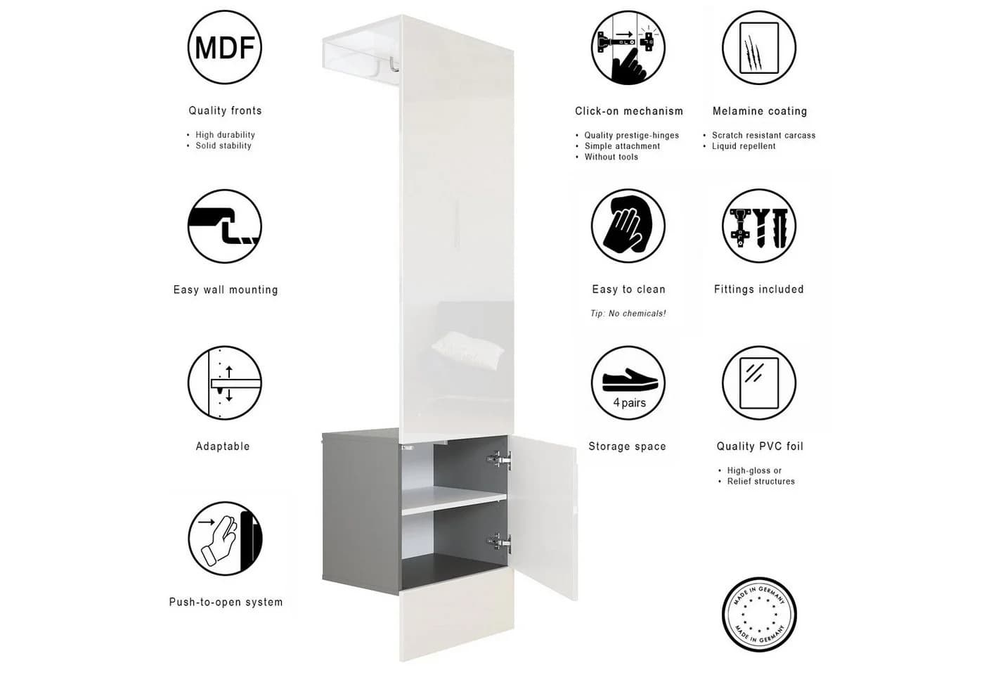 Vladon Wandgarderobe Carlton Set 5 Anthrazit/Weiß mit Push-to-Open - Bild 4