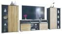 Vladon Wohnwand Davos Anbauwand 2 Vitrinen 1 TV-Board Anthrazit matt/Eiche Natur Bild 2