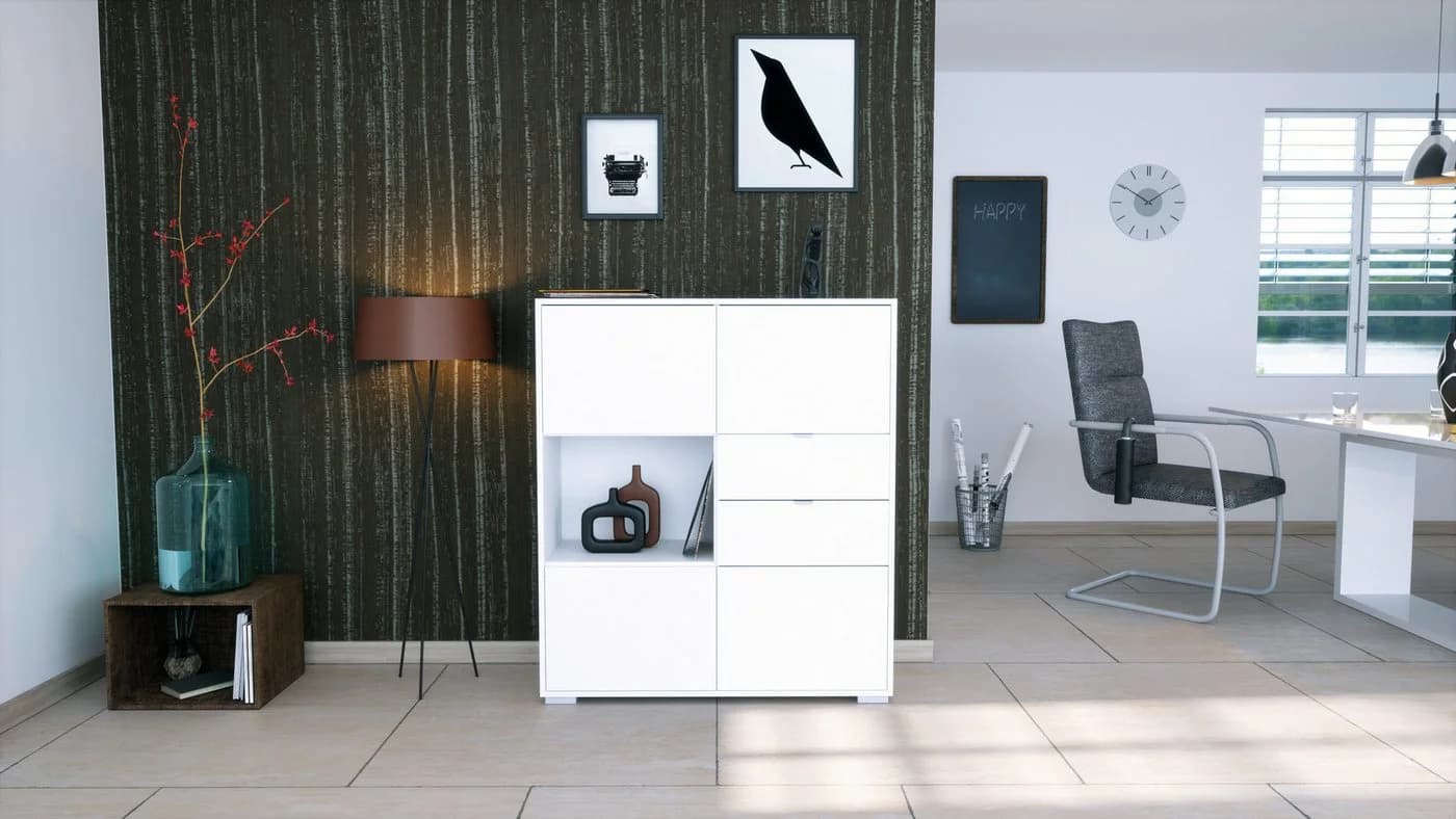 Vladon Highboard Milano V1 Weiß matt mit 4 Türen und 2 Schubladen - Bild 3