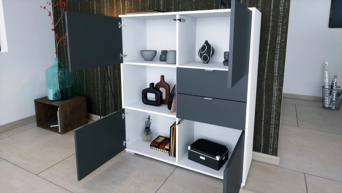 Vladon Highboard Marino V1 Anthrazit Matt 4 Türen 2 Schubladen - Bild 4