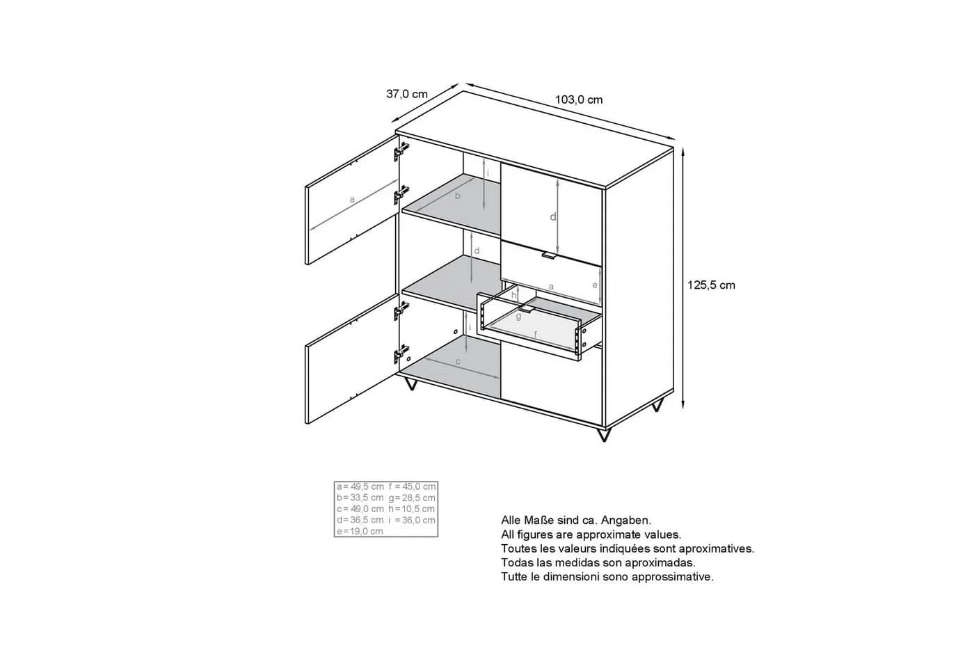 Vladon Highboard Marino V1 Anthrazit Matt 4 Türen 2 Schubladen - Bild 5