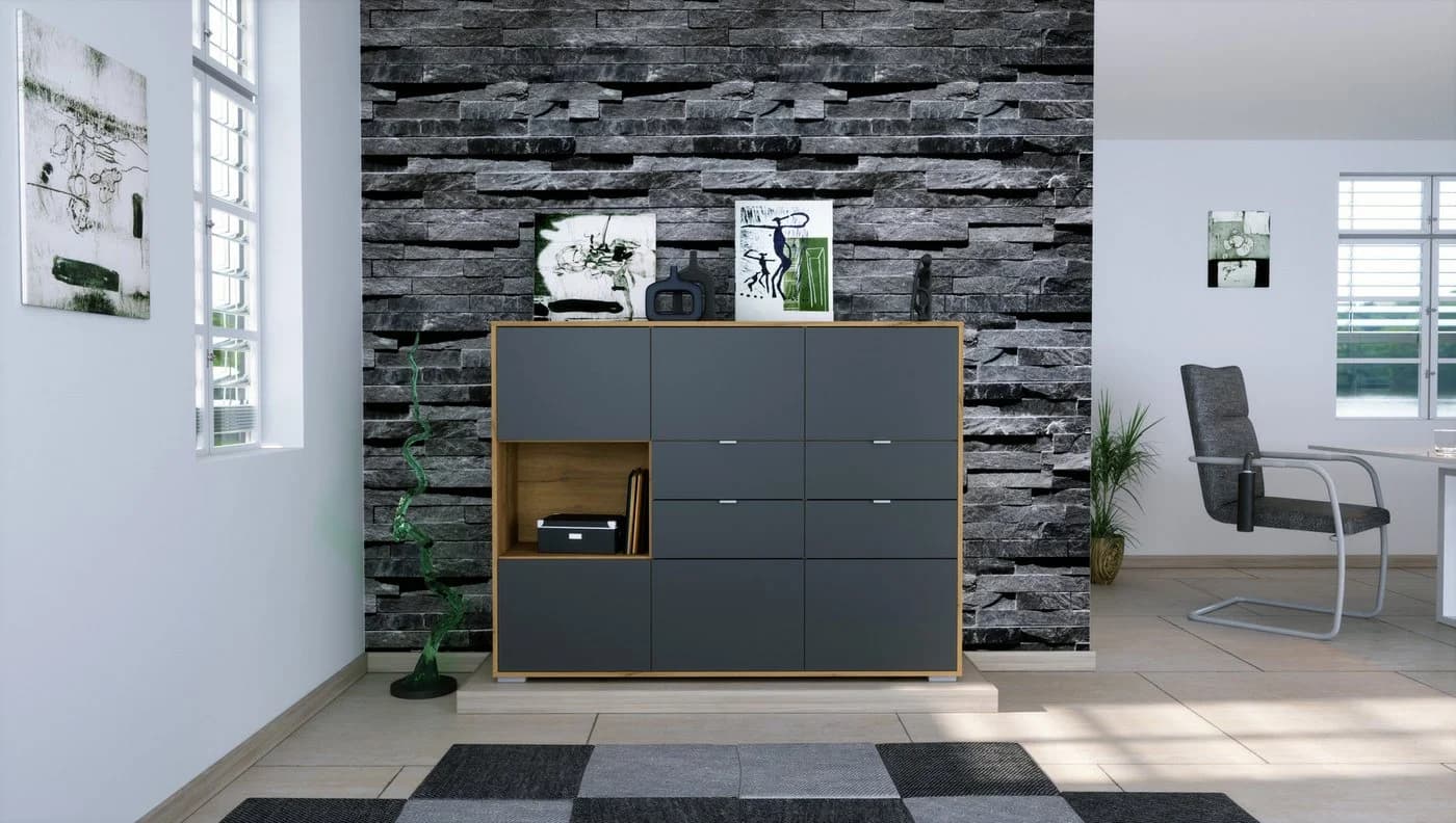 Vladon Highboard Milano 6 Türen 4 Schubladen Anthrazit matt - Bild 3
