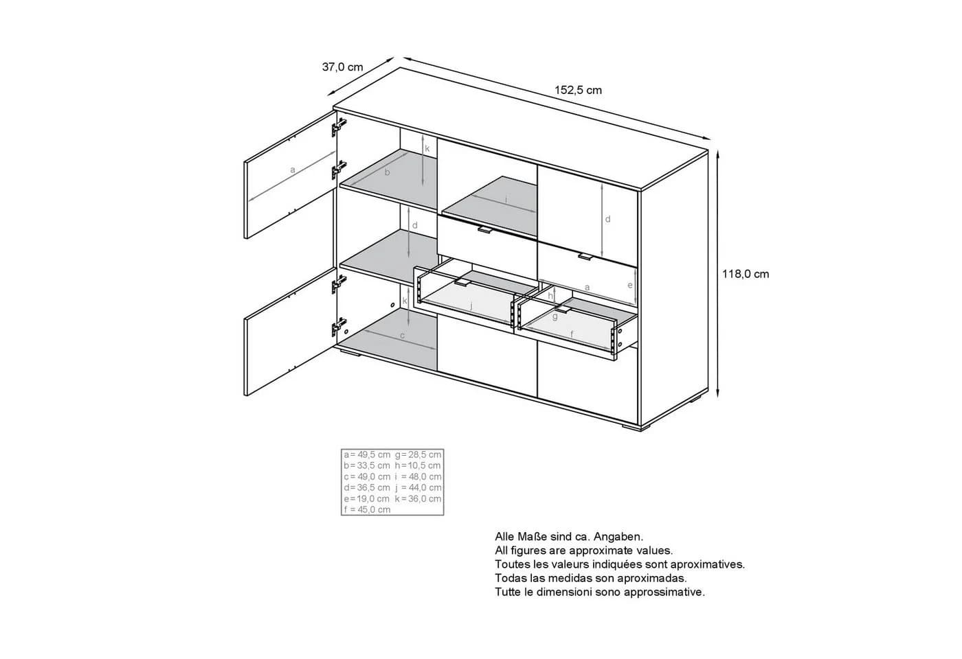 Vladon Highboard Milano 6 Türen 4 Schubladen Anthrazit matt - Bild 5