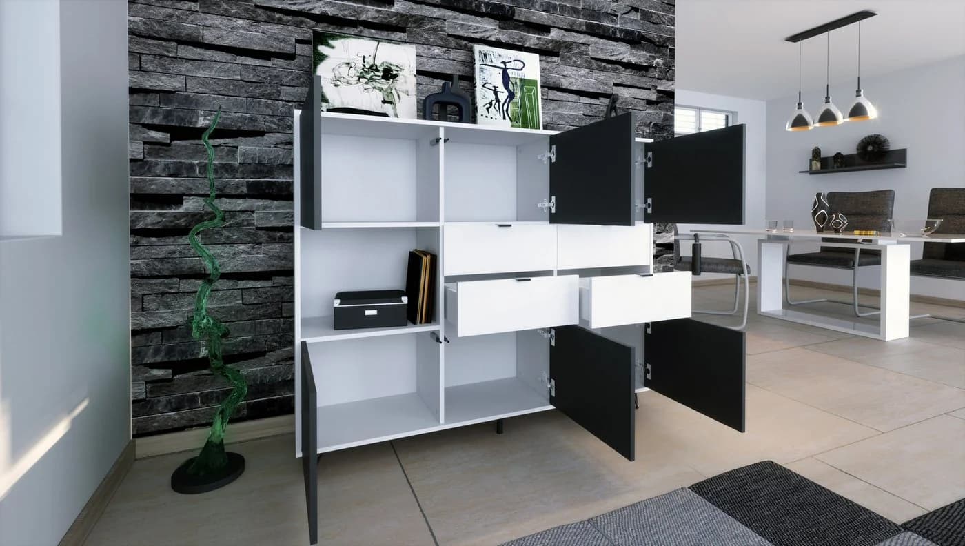 Vladon Highboard Marino Anthrazit matt Eiche Evoke mit LED - Bild 4